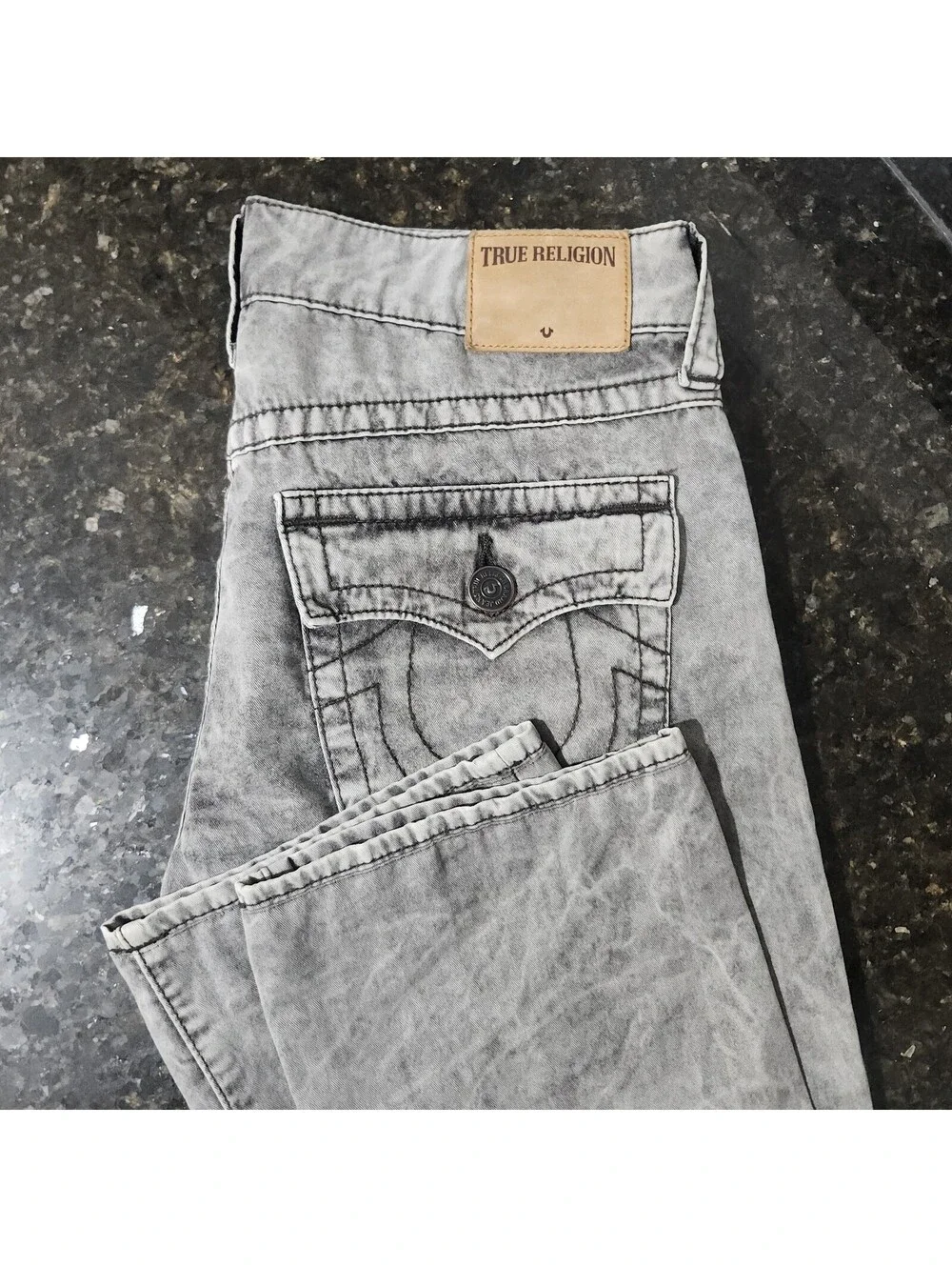 True Religion Ricky Relaxed Straight Jeans Acid Wash Gray Black Y2K Skate 31x30